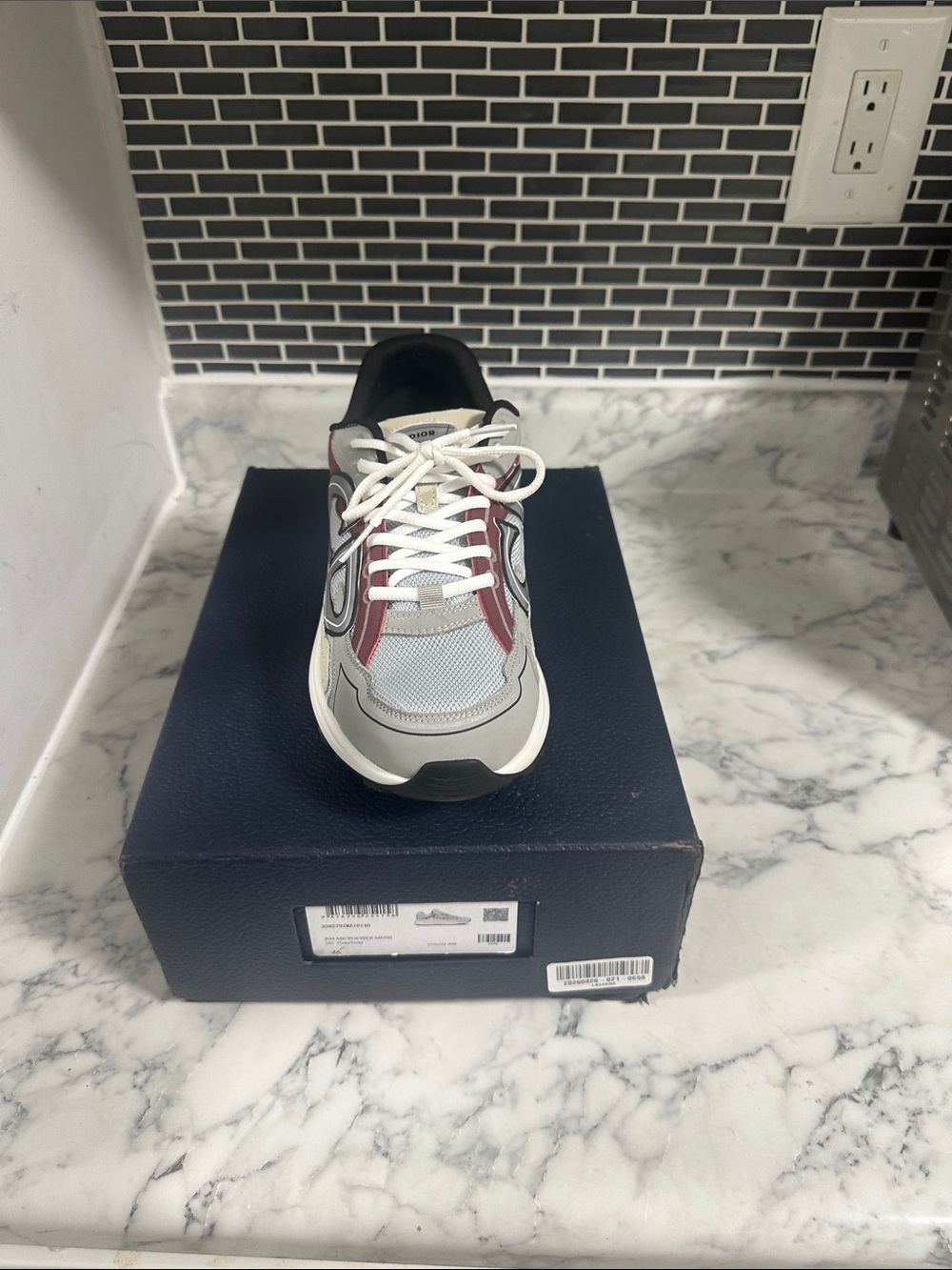 Dior Men's Mesh and Leather Sneaker in Grey, Maroon and White